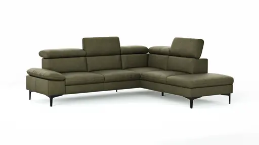 Ecksofa Felipa - 2,5-Sitzer mit Ecke rechts inkl. Kopfteil verstellbar, Leder, Olive