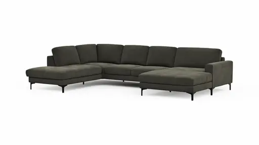 Wohnlandschaft Oviedo - Ecke links mit 2-Sitzer und Longchair rechts, Stoff, Braungrün