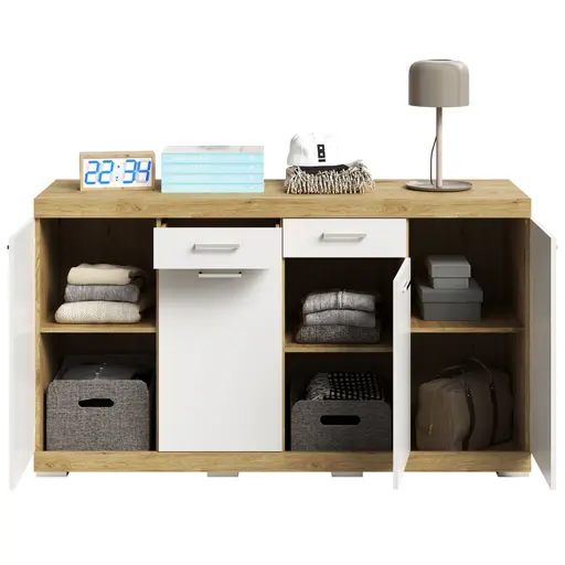 Kommode - Eiche Dekor, Weiß