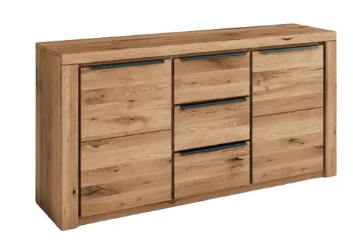 Sideboard - Eiche Dekor, Eiche Massiv, Geölt, Glas