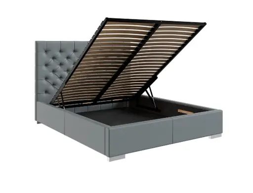 Bettgestell SANDRIN E- Liegefläche ca. 180x200 cm, Stoff, Graublau, inkl. Lattenrost und Stauraum