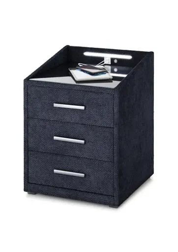 Nachttisch- Dunkelblau, mit Glasplatte, inkl. Beleuchtung