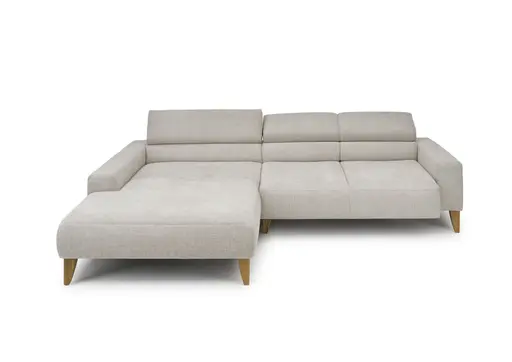 Ecksofa CHENOA - Longchair links mit 2-Sitzer, Kopfteil verstellbar, Stoff, Natur