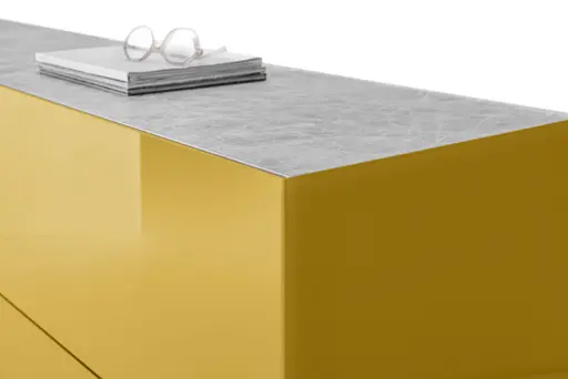 Lowboard - B ca. 181 cm, Goldgelb, Keramikoptik