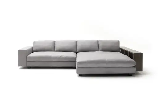 Ecksofa Aprino 1 - 2,5-Sitzer mit Longchair rechts, Leder, Grau
