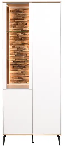 Vitrine - mit Beleuchtung, B ca. 81 cm, Weiß, Asteiche, Schwarz