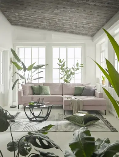 Ecksofa- 3-Sitzer, Ecke rechts, Stoff, Rosa