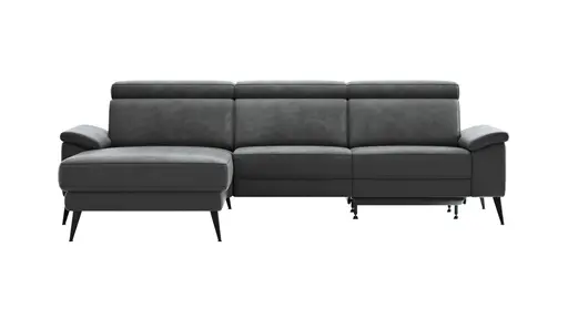 Ecksofa Anna - Longchair links mit 2,5-Sitzer inkl. Relaxfunktion (motorisch), Kopfteil verstellbar, Stoff, Stahl