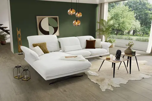 Ecksofa - Longchair links mit Sofa 2-Sitzer, Sitztiefe verstellbar, Stoff, Snow