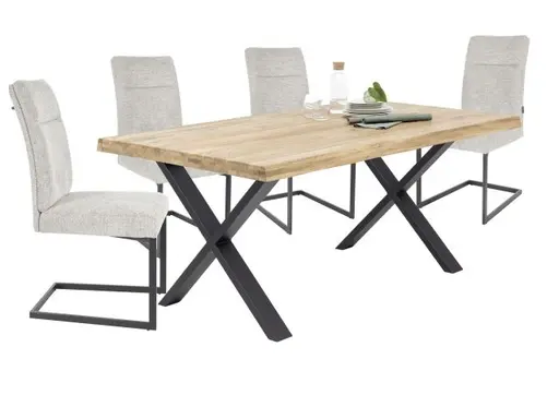 Esstisch- LB ca. 180x100 cm, Eiche, Massiv, Geölt, Metall, Schwarz