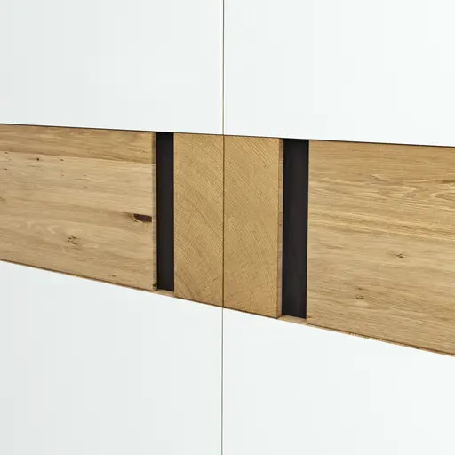 Drehtürenschrank New Jersey - inkl. Passepartout, B. ca. 239 cm, Weißglas matt, mit Bauchbinde