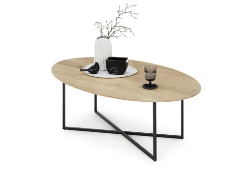 Couchtisch - LB ca. 115x70 cm, Wildeiche massiv geölt, Schwarz