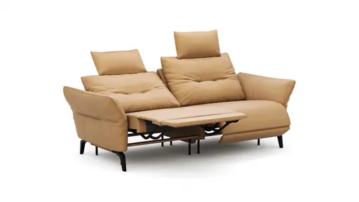 Sofa Bahia - 2-Sitzer inkl. Kopfstütze/ Armlehne verstellbar und Relaxfunktion (motorisch), Leder, Kurkuma