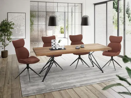 Esstisch - LB ca. 220x100 cm, Wildeiche massiv geölt, Baumkante, Schwarz