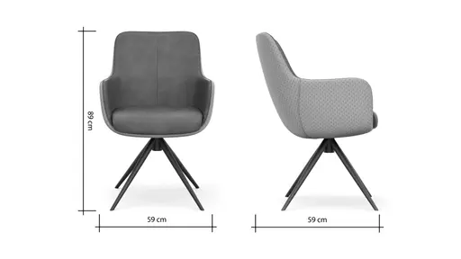 Armlehnstuhl Mis - Leder, Dunkelgrau, Stoff, Grau, Gestell Stativ