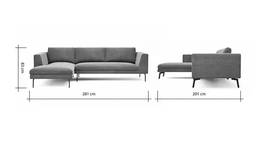 Ecksofa Helmi - Longchair links, 2,5-Sitzer, Stoff, Eukalyptus