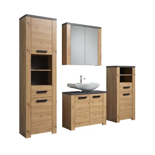 Waschbeckenunterschrank - B ca. 79 cm, Eiche Dekor