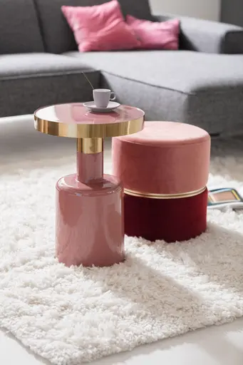 Hocker Svala B - Velour, Rosa, Robinrot