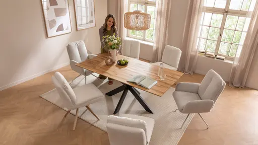 Armlehnstuhl Evania - Dreh und Relax-Funktion, hoher Rücken, Stoff, Ecru