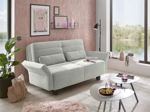 Faltsofa Easy - 2-Sitzer, ca. 140 cm inkl. Schlaffunktion/Topper/Armteil verstellbar, Stoff, Grau