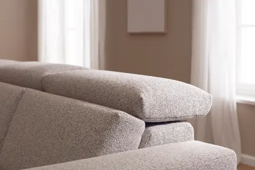Ecksofa Braska - Loungecke links mit 2,5-Sitzer rechts, inkl. Sitzauszug (motorisch) und Kopfstütze, Stoff, Kaschmir