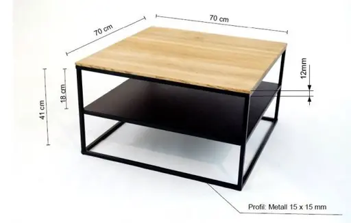 Couchtisch - LB ca. 70x70 cm, Wildeiche Massiv, Schwarz