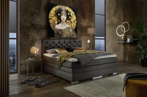 Boxspringbett SANDRIN E- Liegefläche ca. 180x200 cm, Stoff, Dunkelgrau