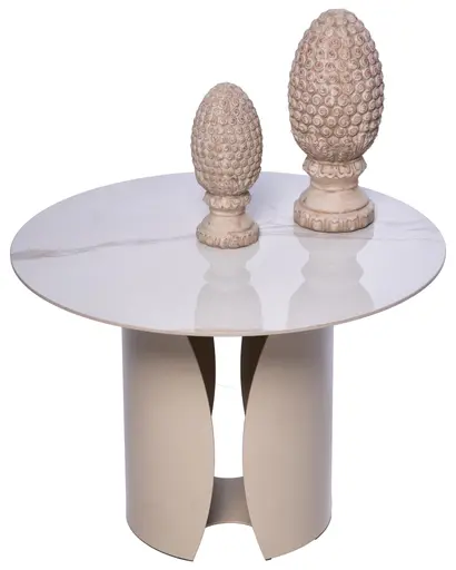 Couchtisch - Ø/H ca. 60x42 cm, Marmoroptik hell, Cremeweiß