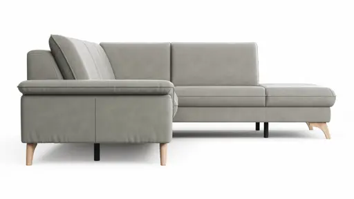 Ecksofa Tulsa KS - 2,5-Sitzer, Spitzecke und 1,5-Sitzer mit Anstellhocker rechts, Leder, Graubeige