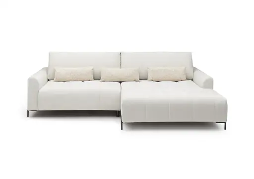 Ecksofa - 2-Sitzer mit Longchair rechts, Sitztiefe verstellbar motorisch, Stoff, Creme