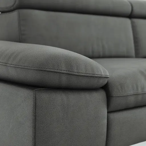 Ecksofa Felipa - 2,5-Sitzer mit Ecke rechts inkl. Kopfteil verstellbar, Leder, Grau