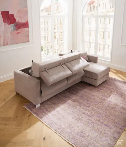 Ecksofa Lumaria Pro - 2,5-Sitzer mit Longchair rechts inkl. Schlaffunktion, Stoff, Hellgrau