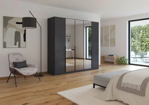 Drehtürenschrank- B ca. 226 cm, Dunkelgrau, Spiegel