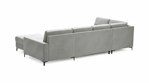 Wohnlandschaft Merlos H - Ecke links mit 2,5-Sitzer und Longchair rechts inkl. Relaxfunktion (motorisch), Stoff, Grau