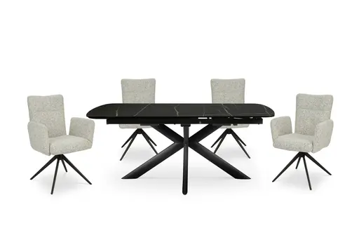 Stuhl MYLENE - drehbar, Stoff, Schwarz-Weiß