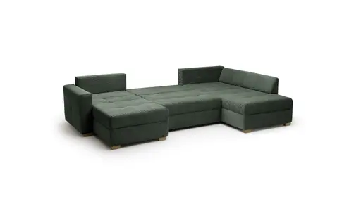 Wohnlandschaft JOSY - Longchair links, 1,5-Sitzer, Ecke rechts inkl. Schlaffunktion mit Bettkasten, Stoff, Grün