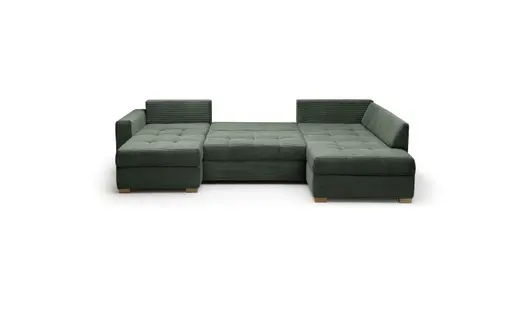 Wohnlandschaft JOSY - Longchair links, 1,5-Sitzer, Ecke rechts inkl. Schlaffunktion mit Bettkasten, Stoff, Grün