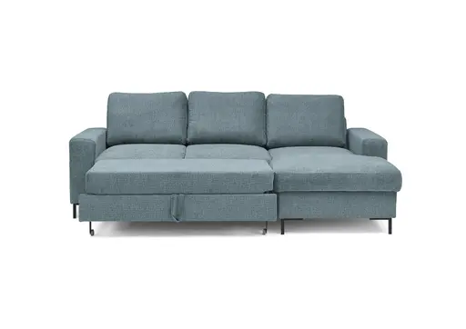 Ecksofa - 2-Sitzer mit Longchair rechts, Stoff, Azur