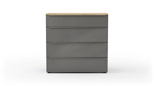 Kommode Colorado Beimöbel - Front Glas, Dunkelgrau matt, Griffe Edelstahlfarbig