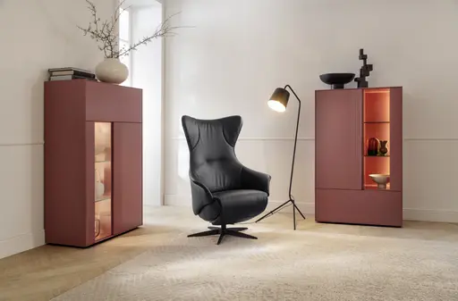 Relaxsessel Follina - Relaxfunktion (motorisch), Leder, Schwarz, Akku