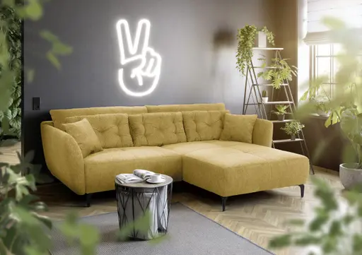 Ecksofa JANEK - 2,5-Sitzer, Ecke rechts, Stoff, Senfgelb
