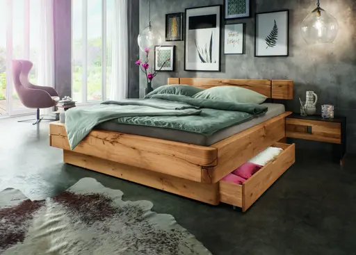 Nachtkonsole Baltimore - Rechts, Wildeiche massiv, Metall