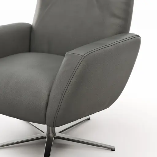 Einzelsessel Terni - Relaxfunktion, Sternfuss, Leder, Grau, 