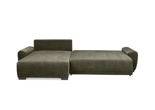 Ecksofa - Longchair links mit 2-Sitzer, Schlaffunktion mit Bettkasten, Stoff, Moos