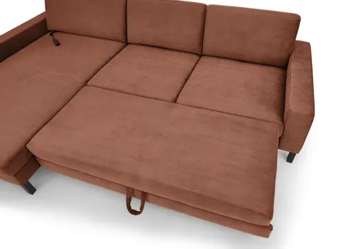 Ecksofa CALM MOVE 2.0 - Longchair links mit 2,5-Sitzer, Schlaffunktion, Feincord, Rost