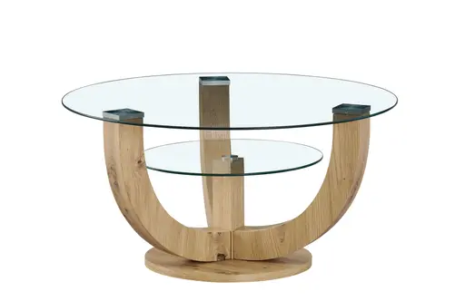 Couchtisch - Ø/H ca. 80x40 cm, Glas, Artisan Eiche Nachbildung