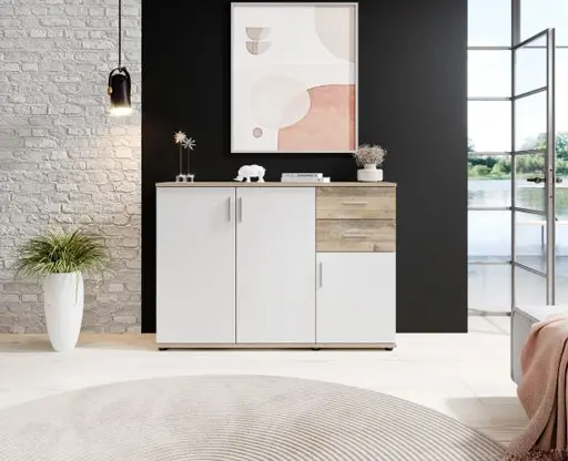 Kommode - B ca. 120 cm, Holz Nachbildung, Weiß