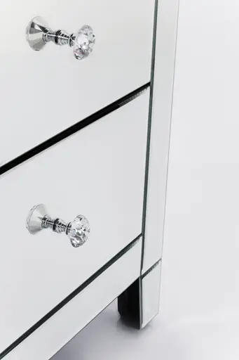 Hochkommode- Weiß, Lackiert, Glas, Verspiegelt