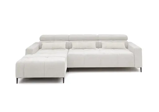 Ecksofa - Longchair links mit 2-Sizer, Sitztiefe verstellbar motorisch/Kopfteil verstellbar, Stoff, Creme