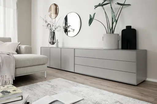 Lowboard Casello - BHT ca.270x56x47 cm, Lack Matt, Kristallgrau